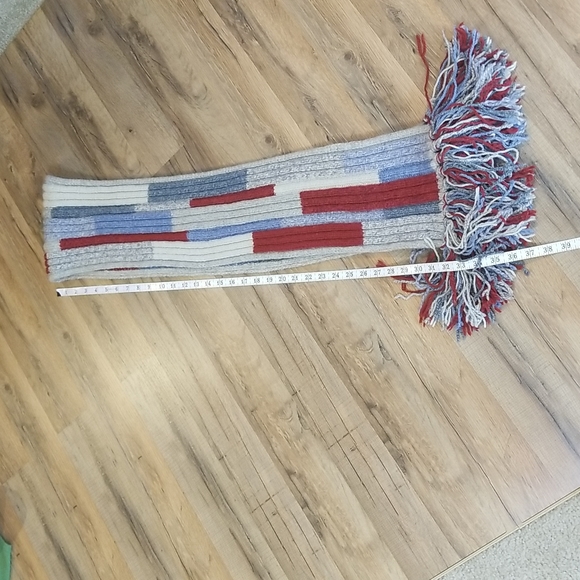 Heavy Duty Blue Red Oatmeal Wide Rib Wool Scarf with Fringe - Picture 4 of 5